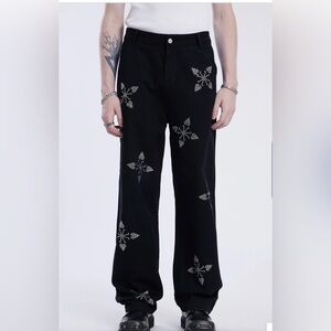 Aelfric Eden Unisex Black Rhinestone Detail Straight Jeans Size 30